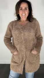 Fluffy vest met knoopsluiting taupe
