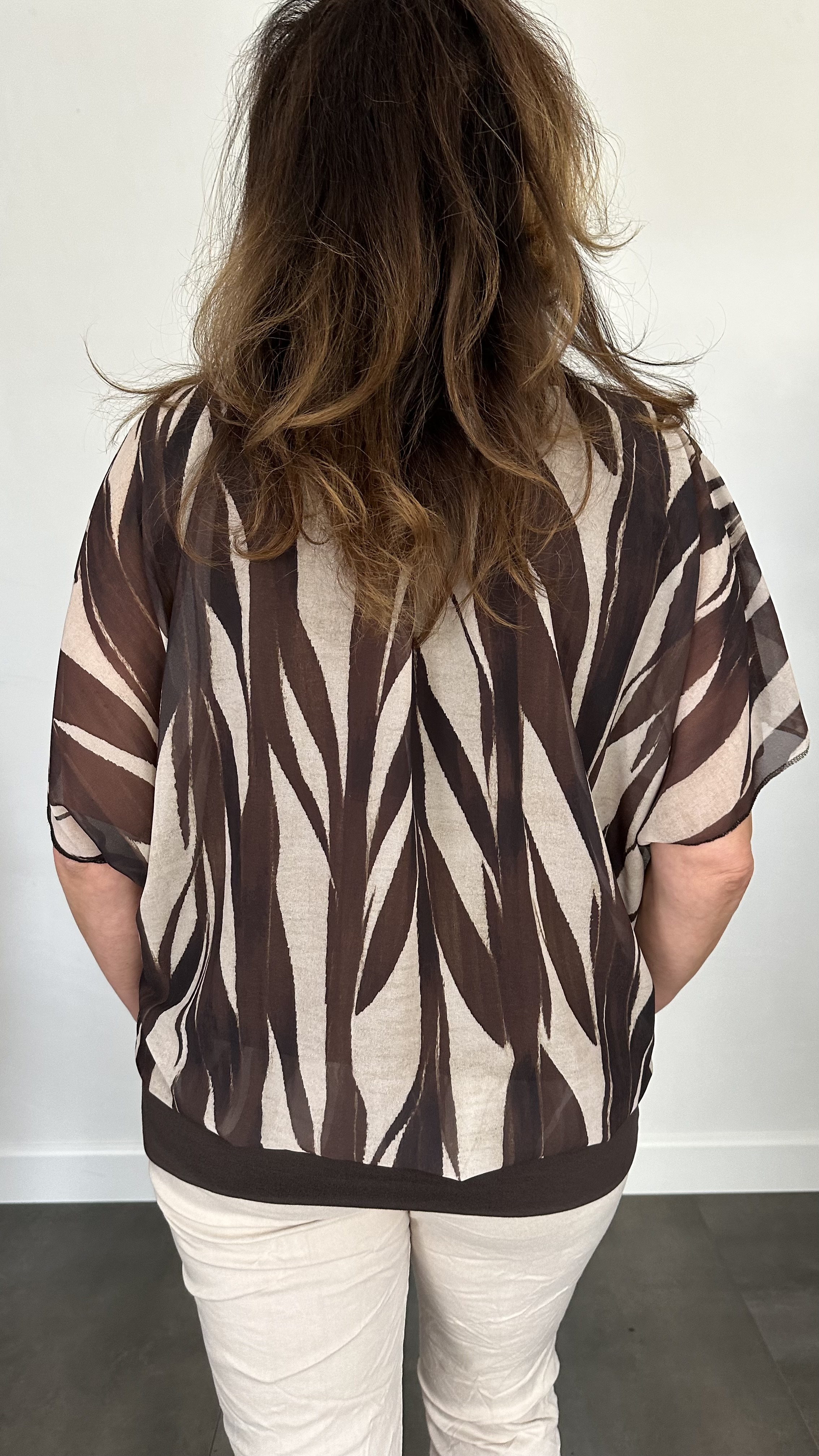 Blouse met boord bamboe bruin
