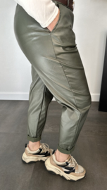 Lederlook broek met riem Army
