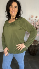 Ballon shirt travel met elastiek donker army