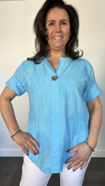 Geborduurde blouse Belle turquoise