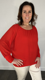 Blouse met boord lange mouw rood +size