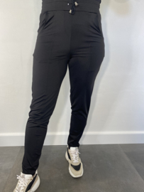 Travel broek met koord zwart