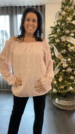 Kanten top met pailletten Roze