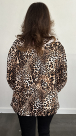 Soft shirt cheeta met ruche en elastiek camel