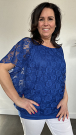 Blouse met boord KANT kobalt