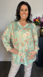 Soft shirt met v-hals en pofmouw Tess mint