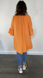 Tuniek Niki met ruche langs de mouw oranje