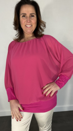 Blouse met boord lange mouw fuchsia +size