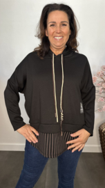 Sweater met capuchon /streep Zwart
