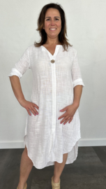 Linnenlook jurk met knoop wit