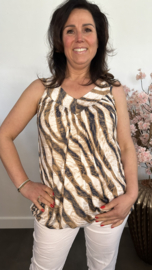 Ballon top met V-hals Zebra bruin