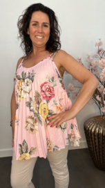 Plisse top gebloemd met spaghettibandjes Roze