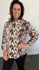 Shirt met gesmokte kraag zig zag soft zand