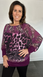 Blouse met boord animal mix magenta