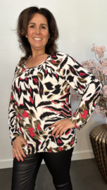 Ballon shirt met elastiek panter /tijger fuchsia