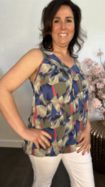 Ballon top met V-hals Graphic grijs/blauw