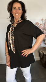Crinkle shirt met sjaaltje Zwart