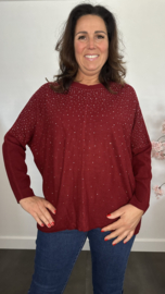 Fijn gebreide trui met zilver glitter Bordeaux
