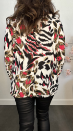 Ballon shirt met elastiek panter /tijger fuchsia