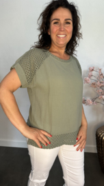 Linnenlook shirt met gehaakt kant Army