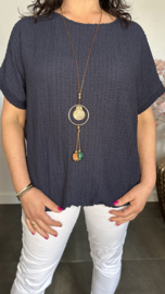 Crinkle shirt met elastiek +ketting Marine