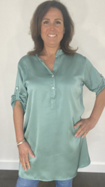 Lange blouse satijn look zeegroen
