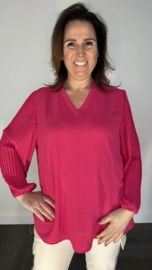 Blouse Tina met plissé pofmouw fuchsia