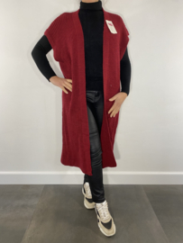 Lang grof gebreid mouwloos vest bordeaux