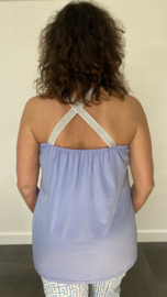 Top met gekruiste lurex bandjes ijsblauw