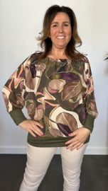Blouse met boord leaves army