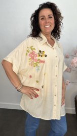 Blouse met geborduurde bloemen +SIZE Zand