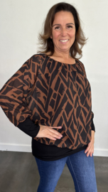 Blouse met boord Loïs bruin/zwart