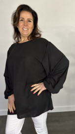 Lange top met gesmokte mouw +SIZE zwart