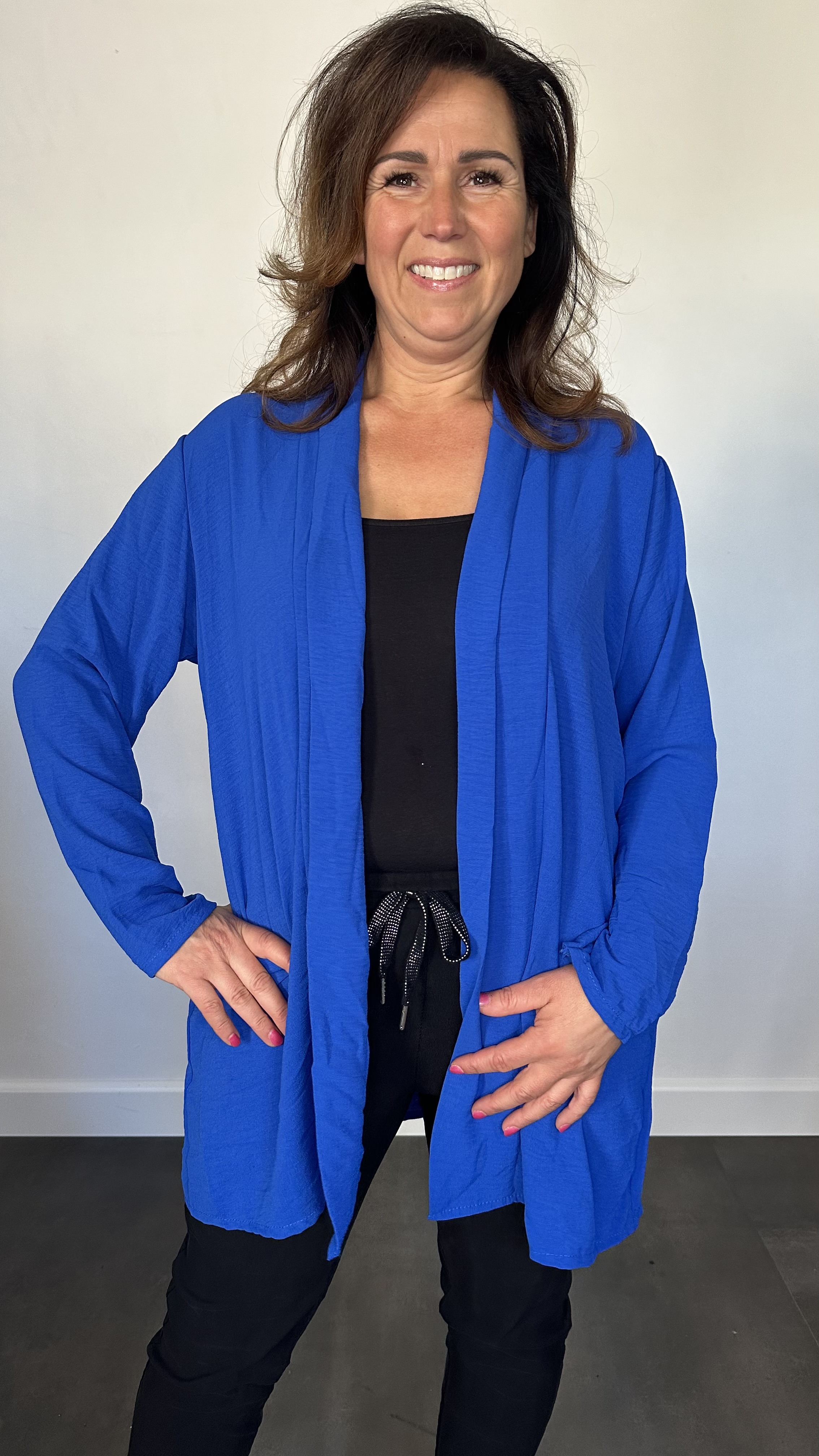 Crepe vest met sjaalkraag Kobalt