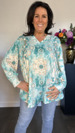 Soft shirt met v-hals en pofmouw Lotus turquoise