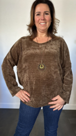 Baby rib sweater met ketting licht bruin