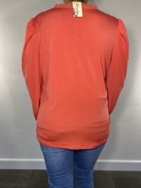 Shirt met kant Diana lange mouw koraal