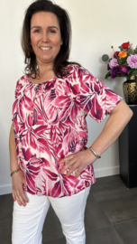 Ballon shirt met elastiek leaves fuchsia (+size)