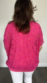 Blouse met boord KANT fuchsia