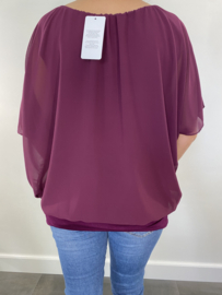 Blouse met boord korte mouw aubergine