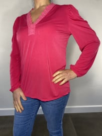 Shirt met kant Diana lange mouw fuchsia