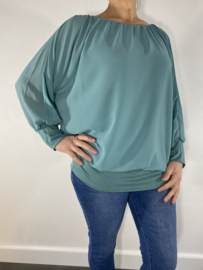 Blouse met boord lange mouw zeegroen