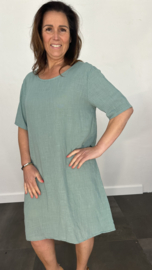 Tuniek /jurk linnenlook met gehaakt detail Zeegroen SALE