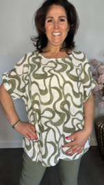 Linnenlook shirt Waves wit/ army