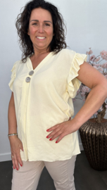 Shirt Britt met knopen en ruche Botergeel