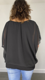 Blouse met boord korte mouw +SIZE zwart