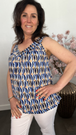 Ballon top met V-hals Retro blauw