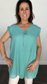 Voile blouse met ruche en kant mint +SIZE