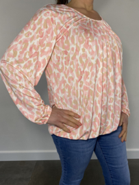 Shirt met plooi en elastiek panter roze